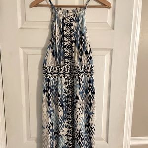 Size L Mid-Length Criss-Cross Blue/White Pattern Dress